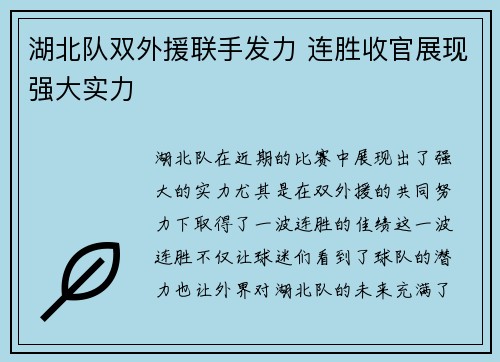 湖北队双外援联手发力 连胜收官展现强大实力