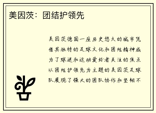 美因茨：团结护领先